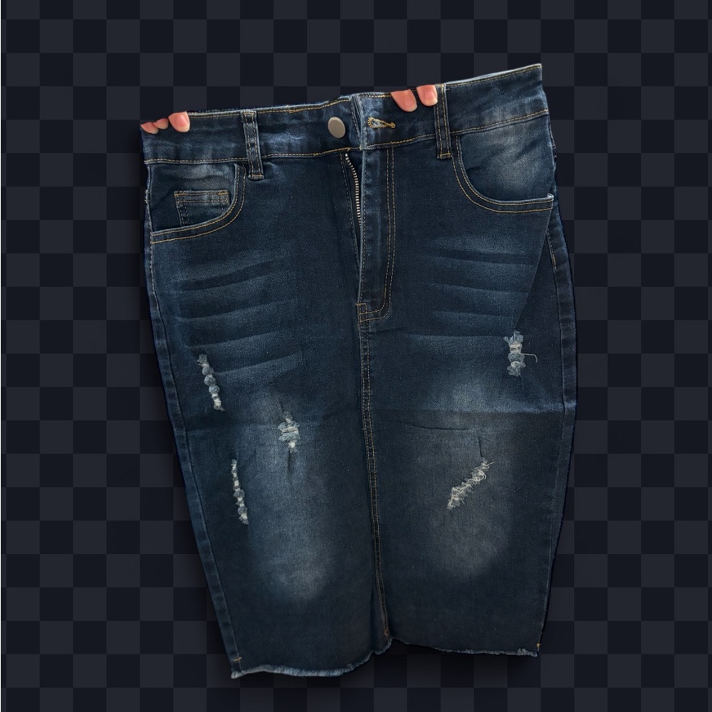 Distressed Denim Skirt